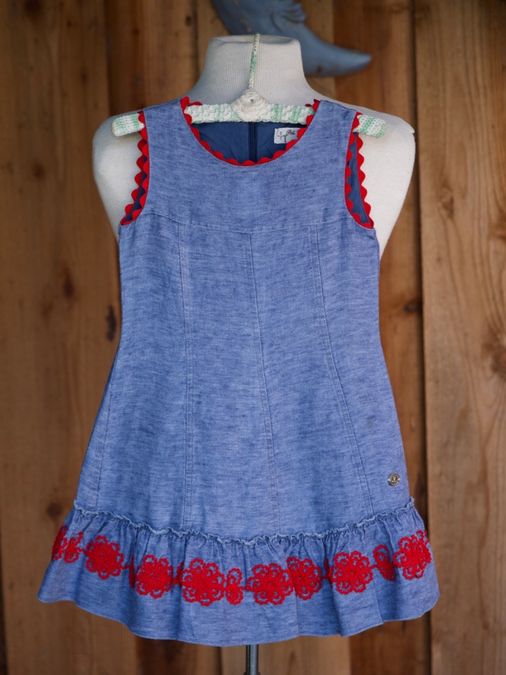 Pili Carrera 100% Linen Heather Blue Sleeveless Mini Dress Made In Spain Kids 6 - Picture 8 of 15
